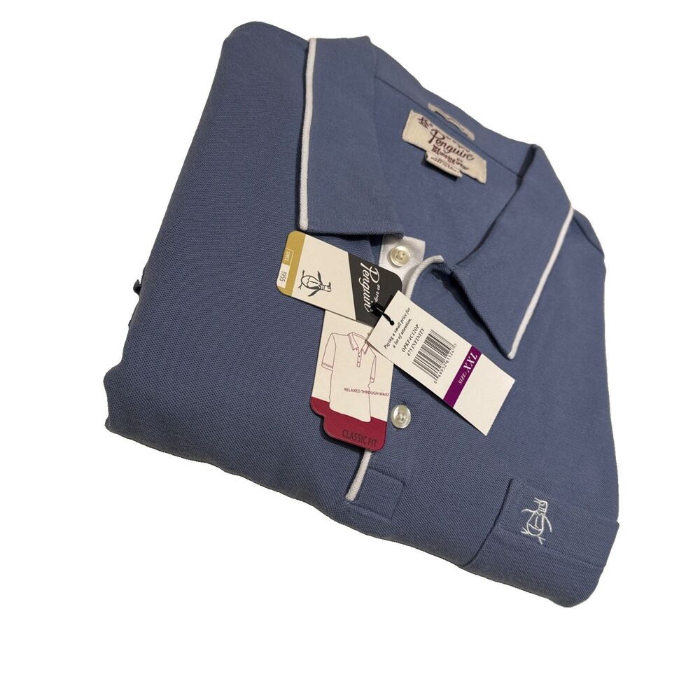 NWT Original Penguin by Munsingwear Classic Fit Blue Polo Shirt Men’s XXL 2XL